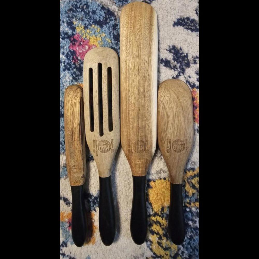 Mad Hungry 4 Piece Bamboo Spurtle Bake & Prep Set Black Handle 1 Damaged